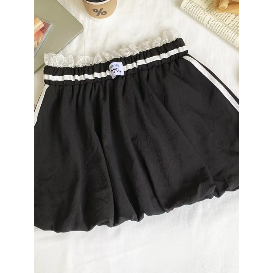 Lace Trim Elastic Waist Mini Skirt Black / S Apparel and Accessories