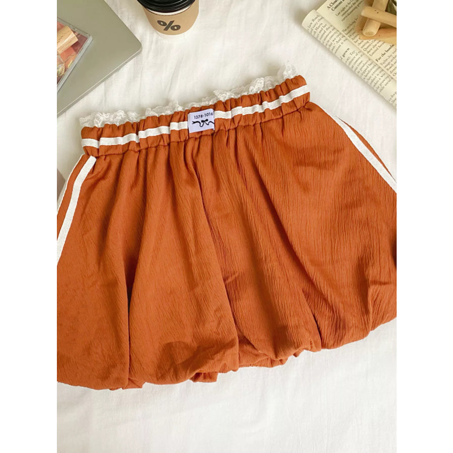 Lace Trim Elastic Waist Mini Skirt Orange / S Apparel and Accessories