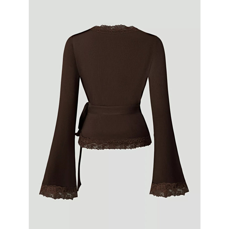 Lace Trim Flare Sleeve Blouse Apparel and Accessories