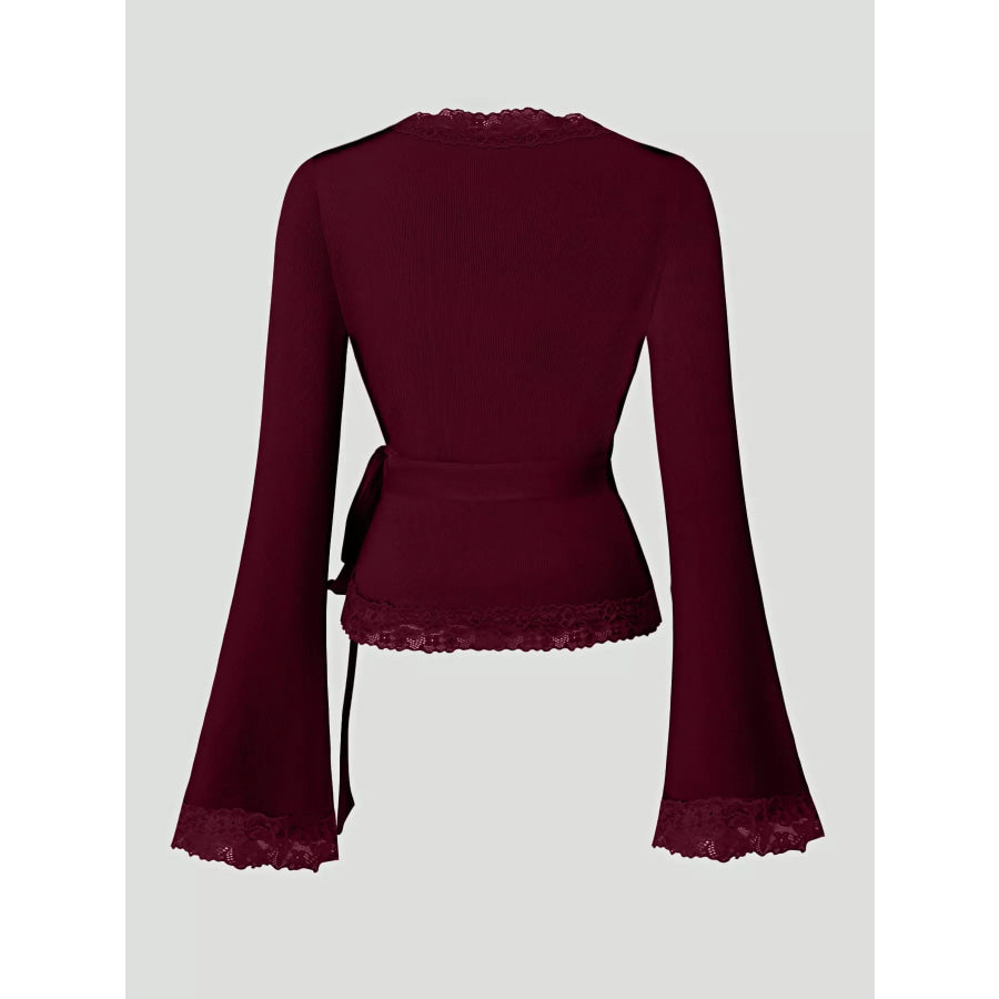 Lace Trim Flare Sleeve Blouse Apparel and Accessories