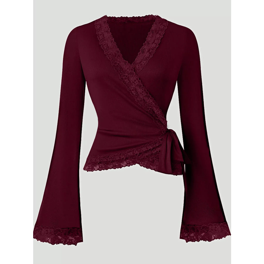 Lace Trim Flare Sleeve Blouse Apparel and Accessories