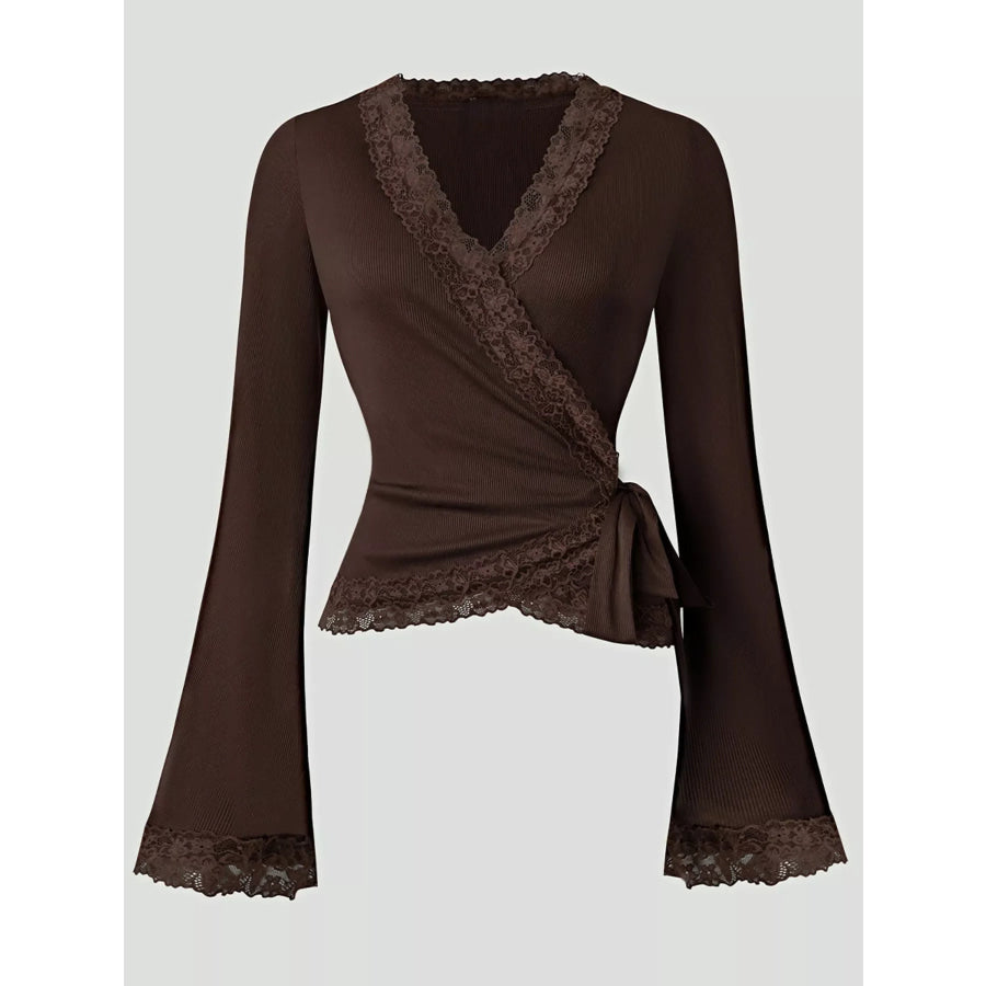 Lace Trim Flare Sleeve Blouse Apparel and Accessories