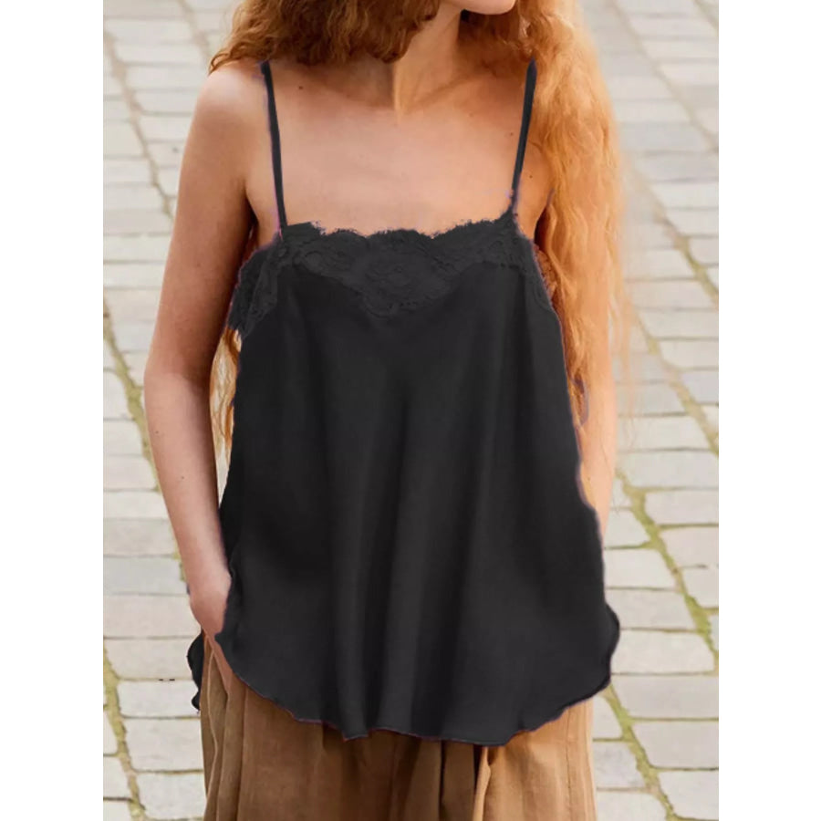 Lace Trim Flowy Cami Top Black / S Apparel and Accessories