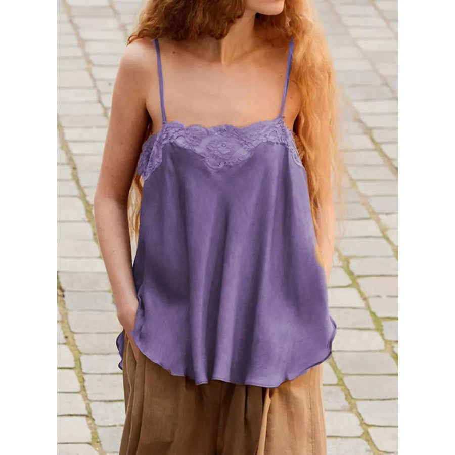 Lace Trim Flowy Cami Top Blue Purple / S Apparel and Accessories