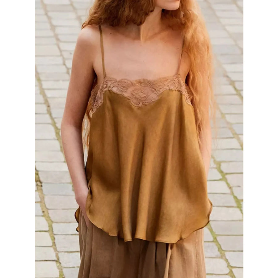 Lace Trim Flowy Cami Top Caramel / S Apparel and Accessories