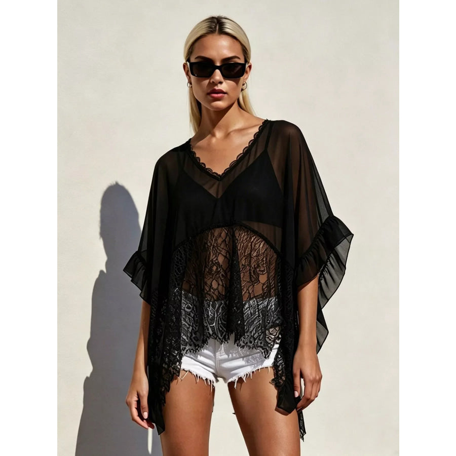 Lace Trim Flowy Cover-Up Apparel and Accessories