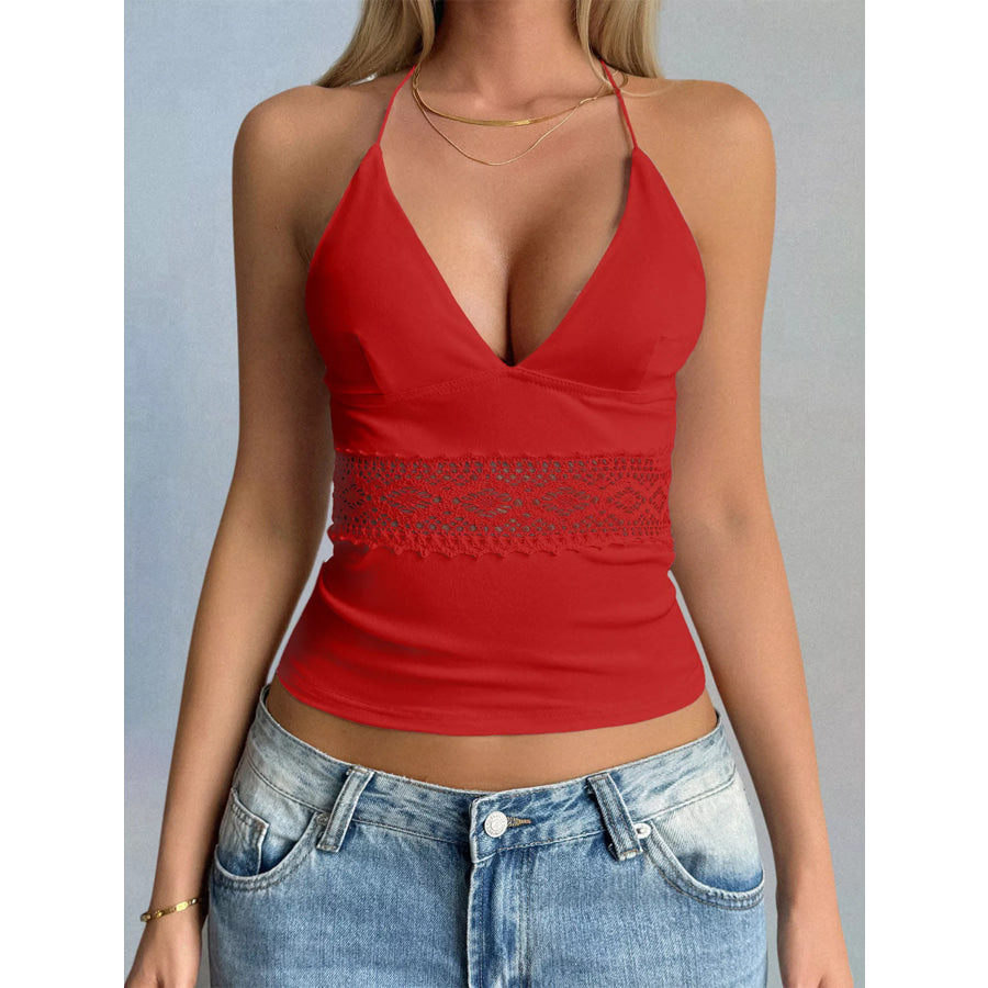 Lace Trim Halter Neck Cami Apparel and Accessories