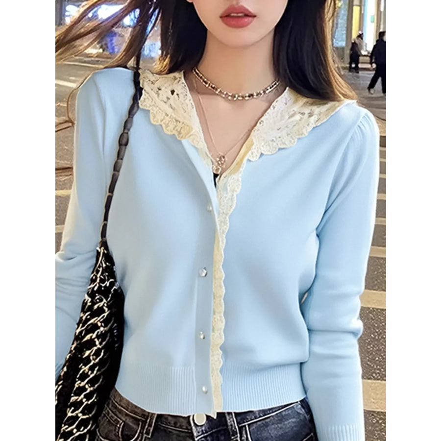 Lace Trim Hooded Cardigan Apparel and Accessories