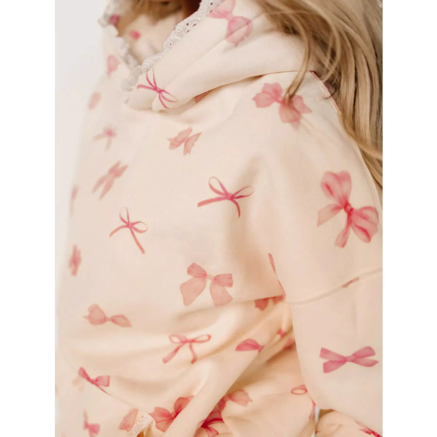 Lace Trim Kangaroo Pocket Hoodie Apparel and Accessories
