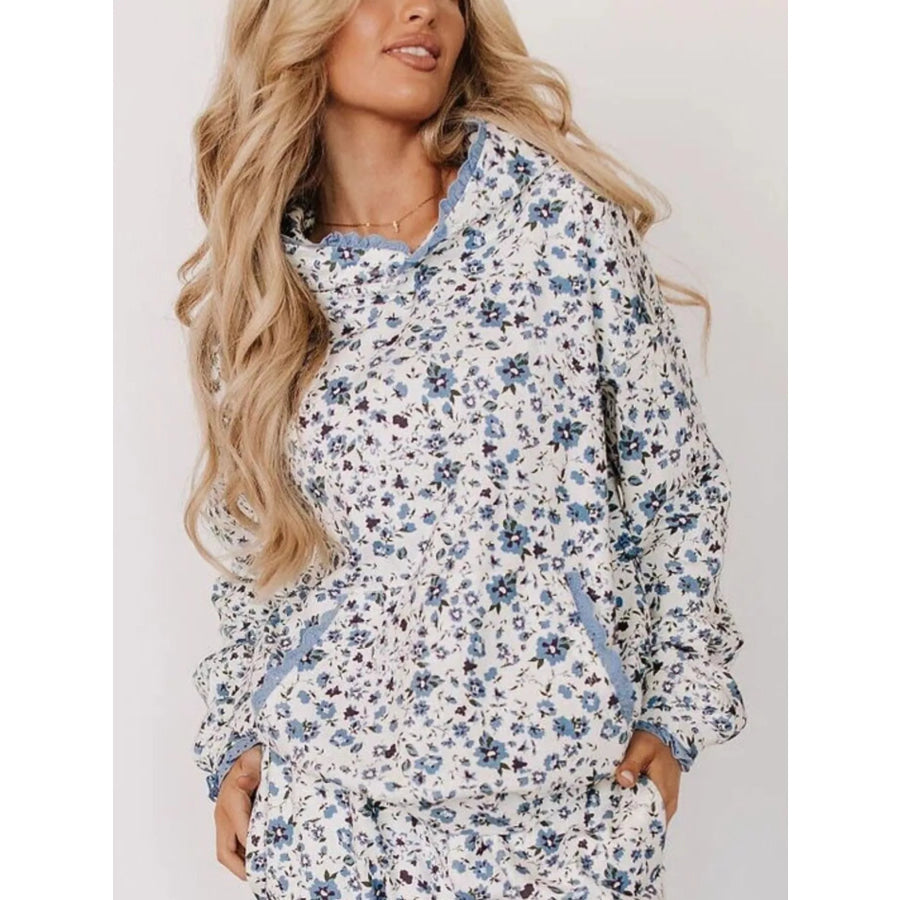 Lace Trim Kangaroo Pocket Hoodie Apparel and Accessories