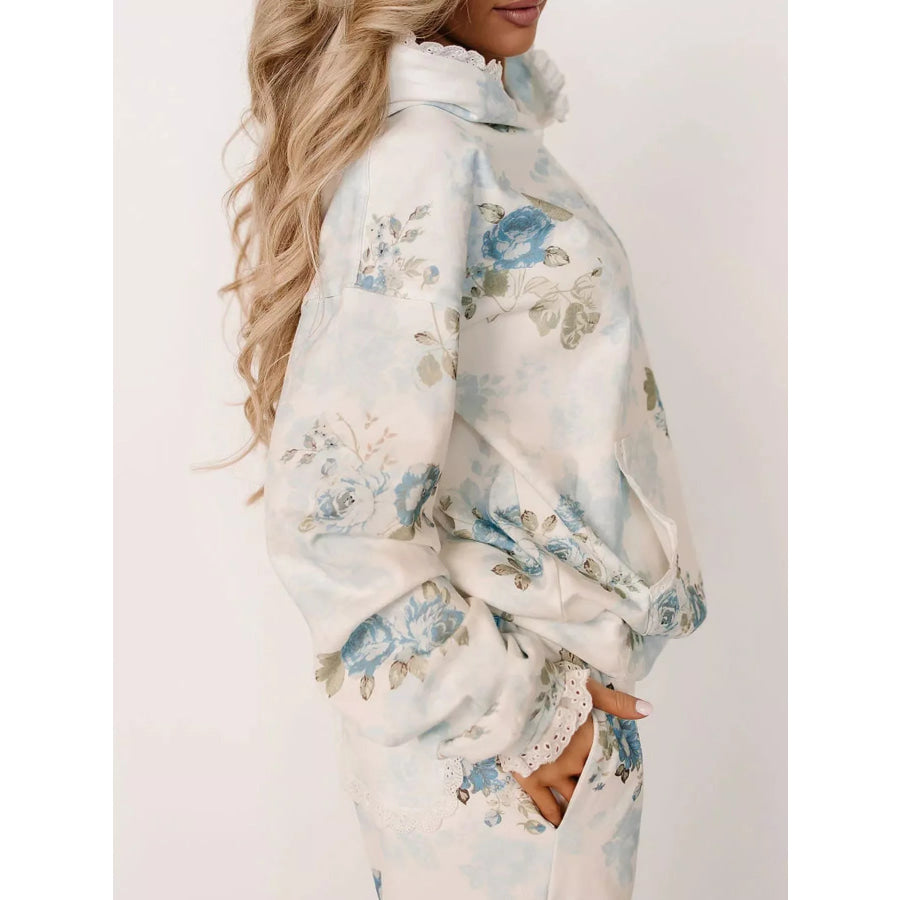 Lace Trim Kangaroo Pocket Hoodie Apparel and Accessories