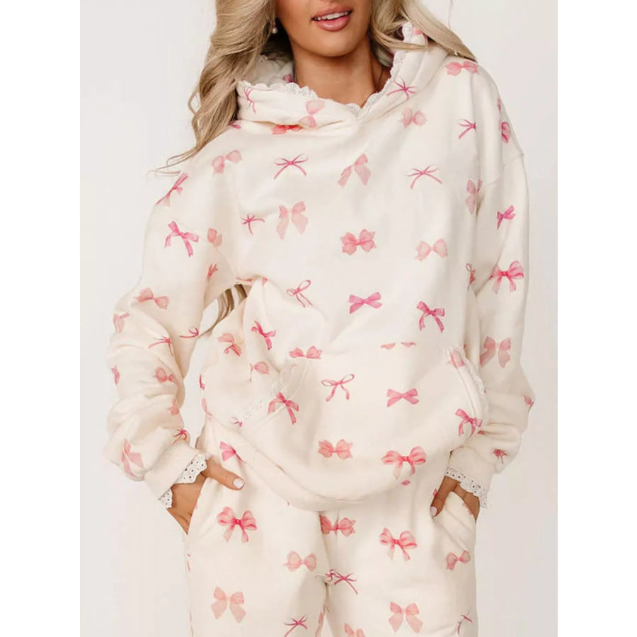 Lace Trim Kangaroo Pocket Hoodie Apparel and Accessories