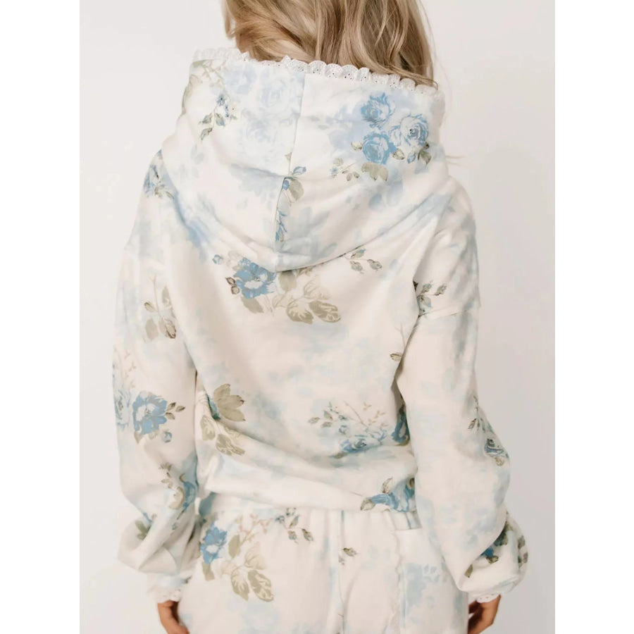 Lace Trim Kangaroo Pocket Hoodie Apparel and Accessories