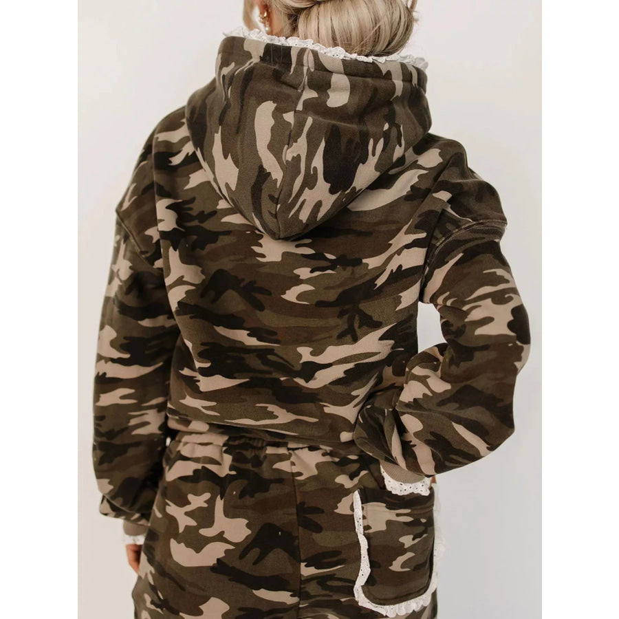 Lace Trim Kangaroo Pocket Hoodie Apparel and Accessories