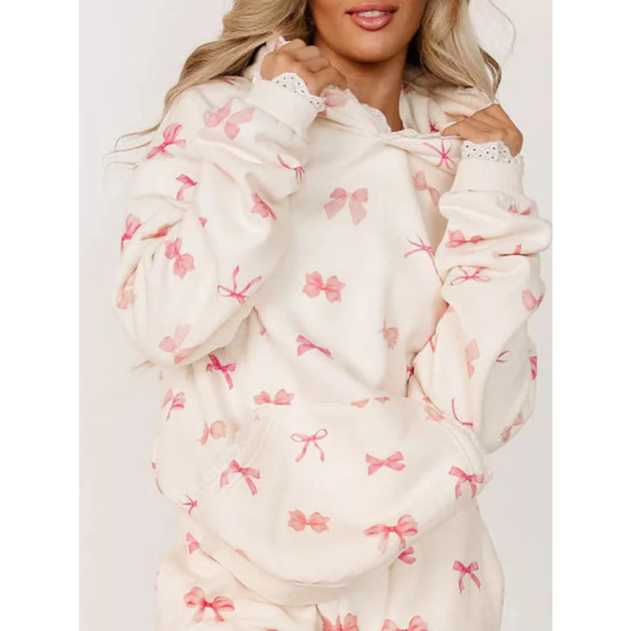 Lace Trim Kangaroo Pocket Hoodie Apparel and Accessories