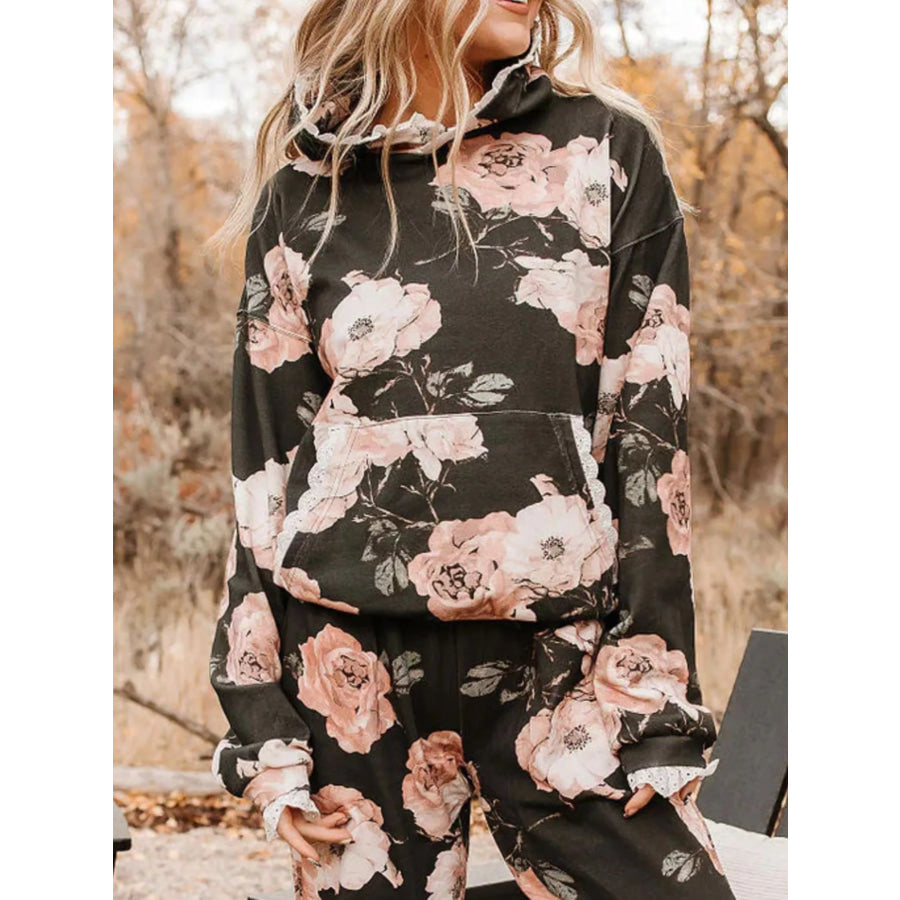 Lace Trim Kangaroo Pocket Hoodie Blush Pink / S Apparel and Accessories