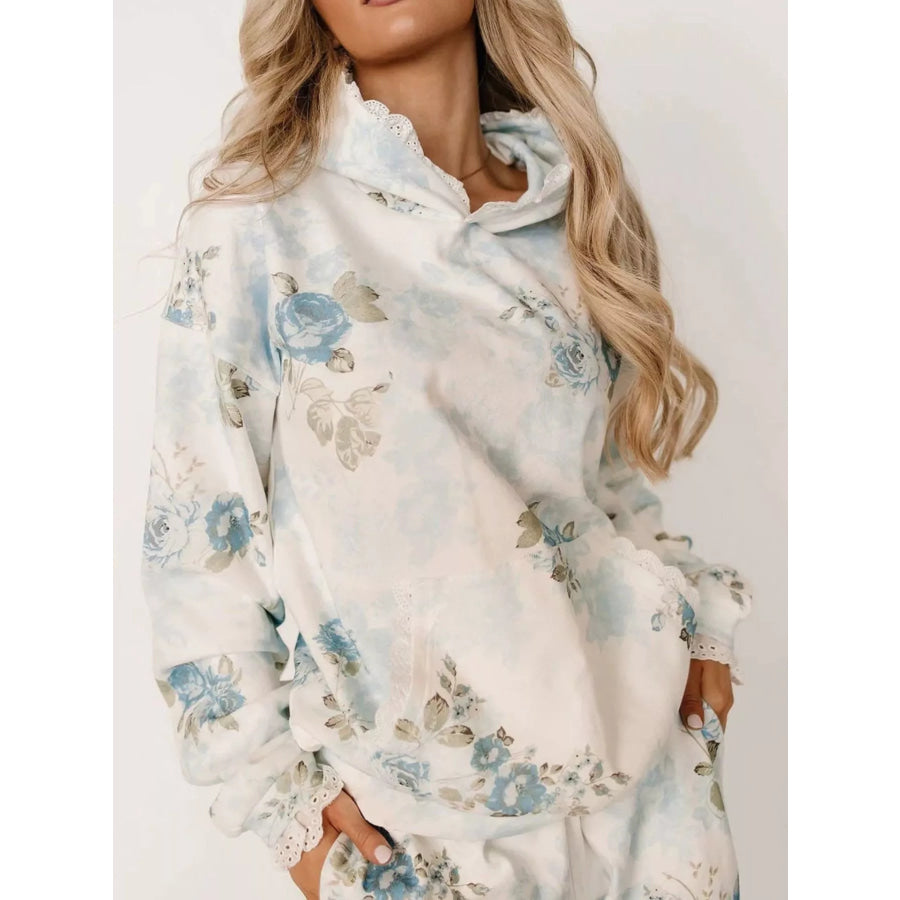 Lace Trim Kangaroo Pocket Hoodie White / S Apparel and Accessories