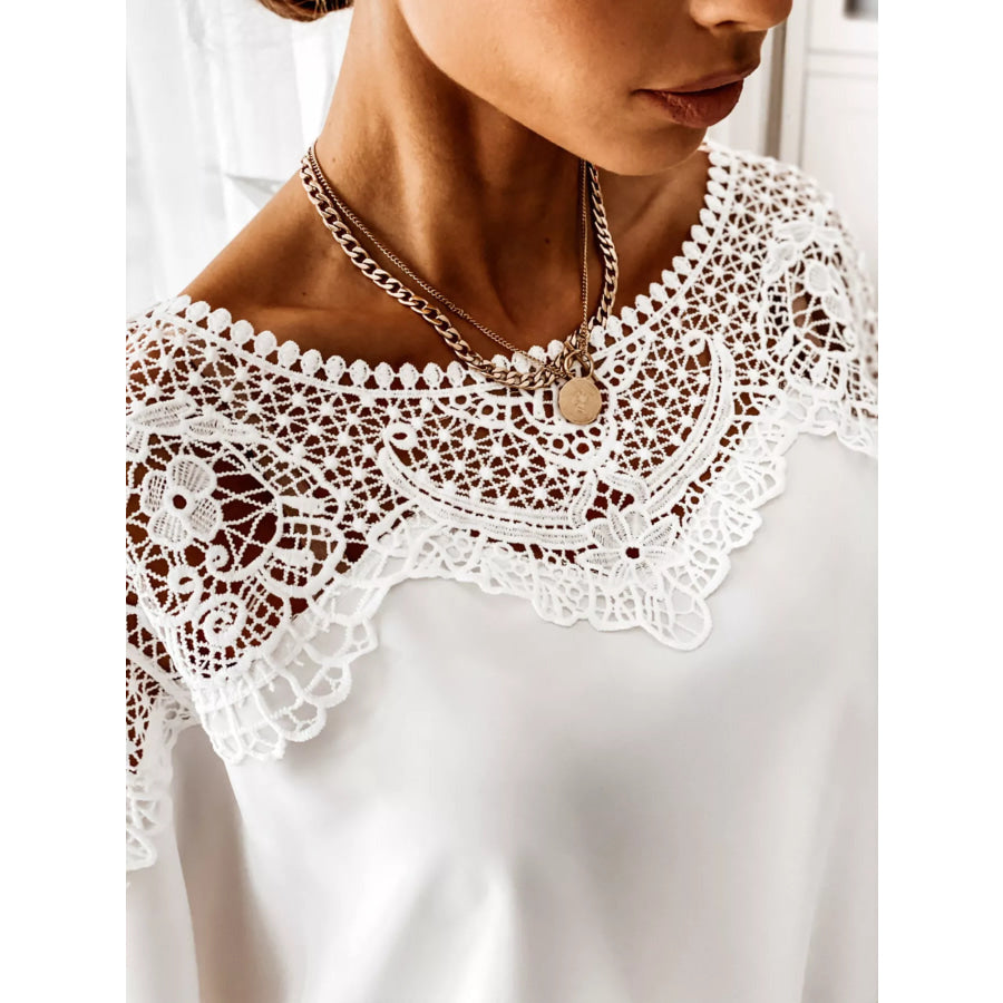 Lace Trim Long Sleeve Blouse Apparel and Accessories