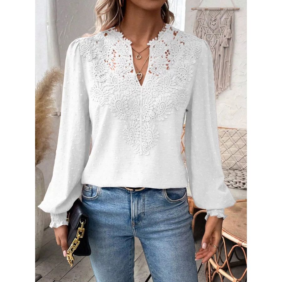 Lace Trim Long Sleeve Blouse Apparel and Accessories