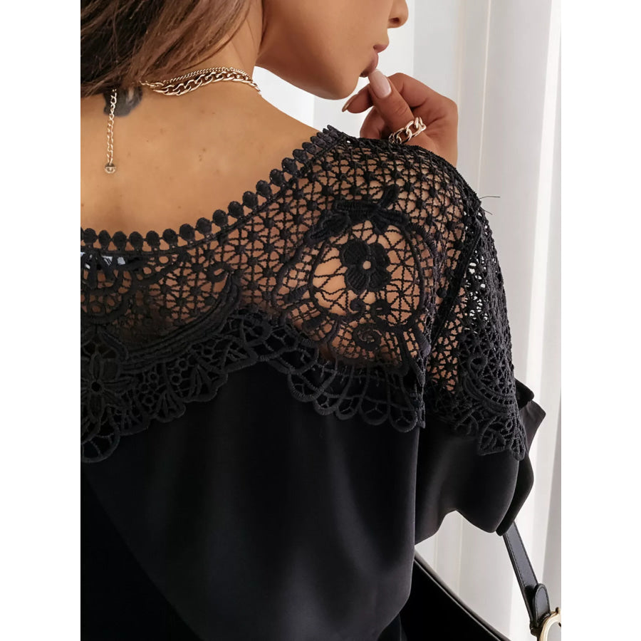 Lace Trim Long Sleeve Blouse Apparel and Accessories