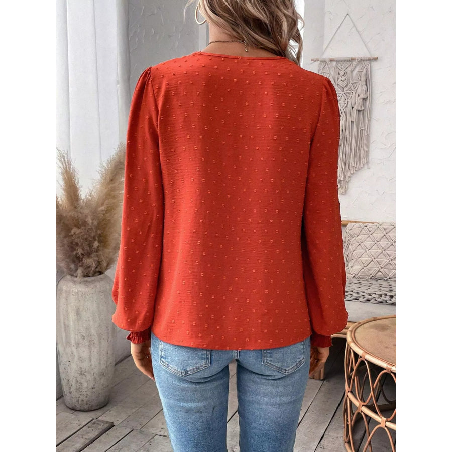Lace Trim Long Sleeve Blouse Apparel and Accessories