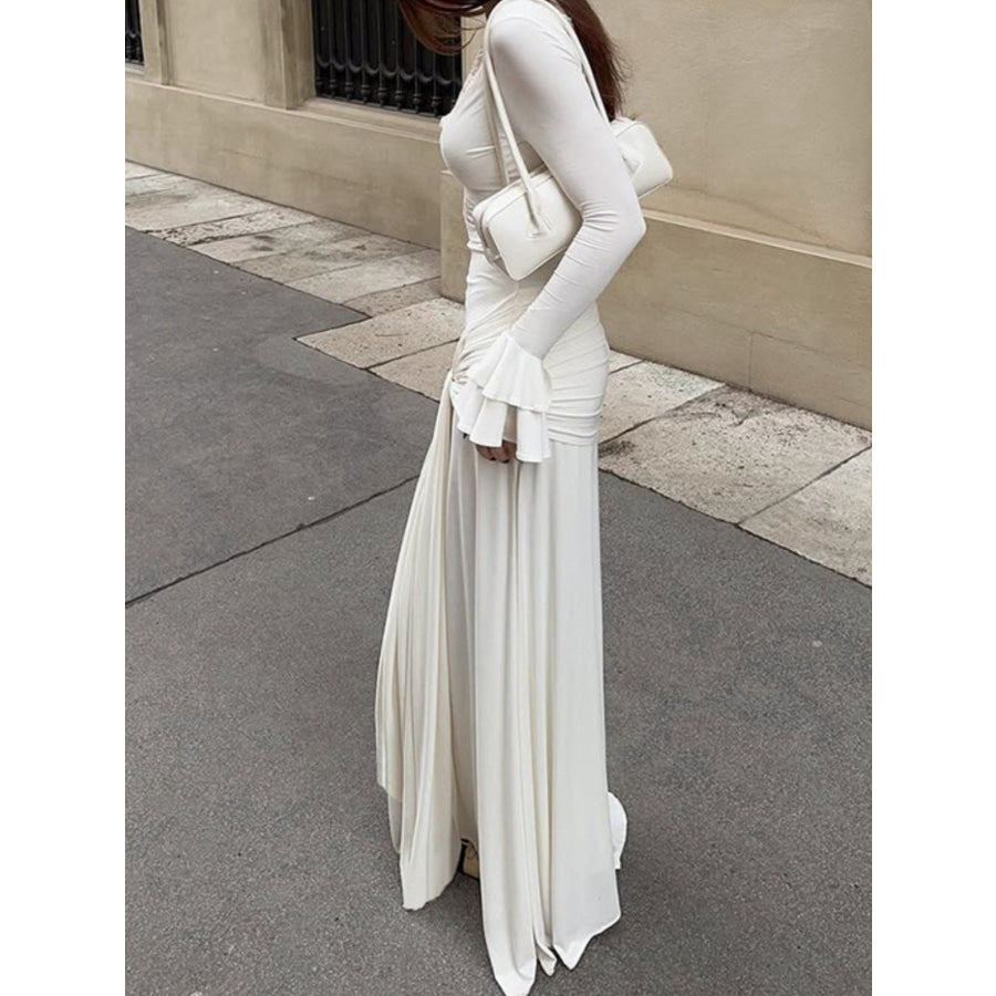 Lace Trim Long Sleeve Maxi Dress Apparel and Accessories