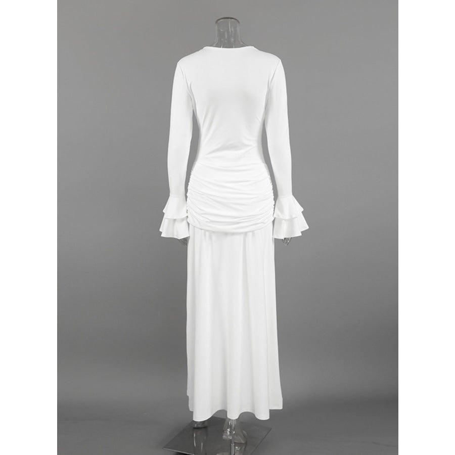 Lace Trim Long Sleeve Maxi Dress Apparel and Accessories