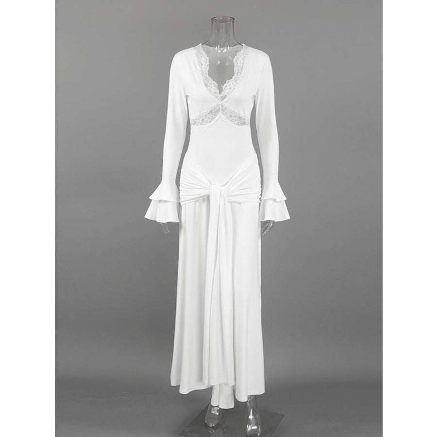 Lace Trim Long Sleeve Maxi Dress Apparel and Accessories