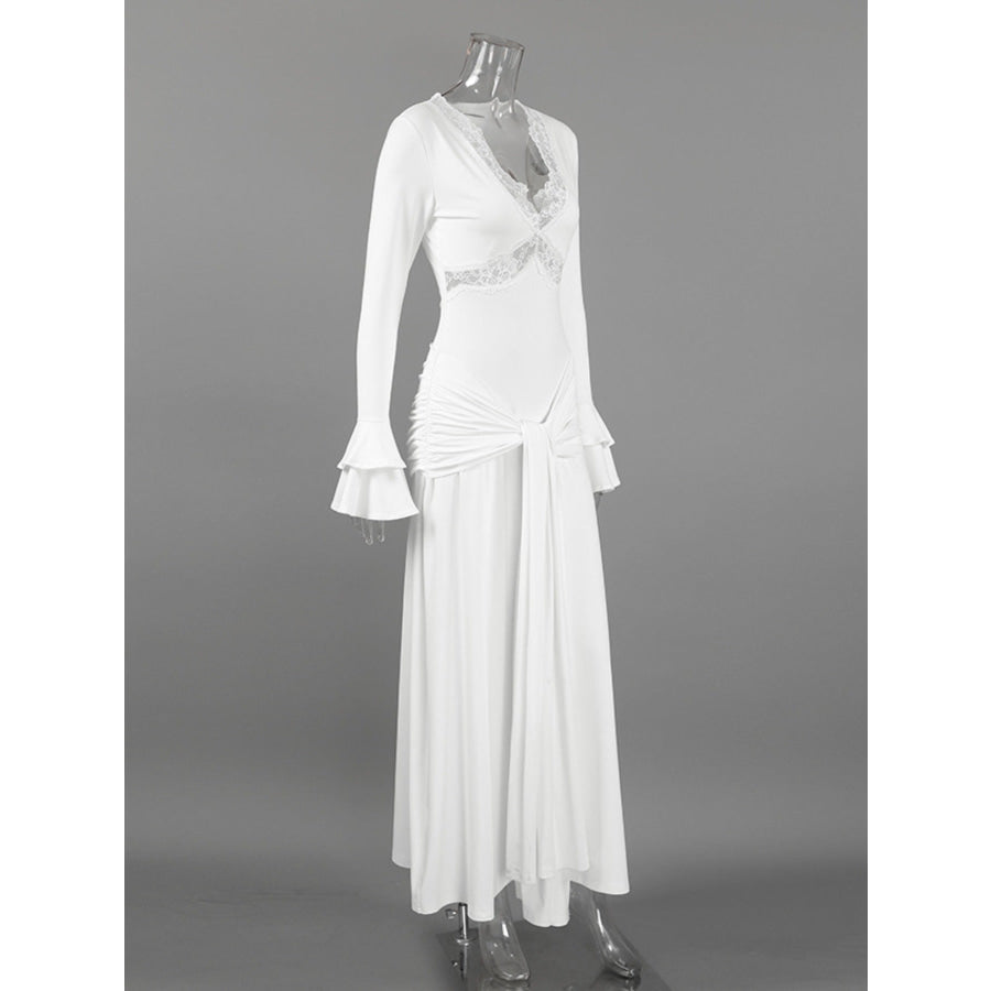 Lace Trim Long Sleeve Maxi Dress Apparel and Accessories