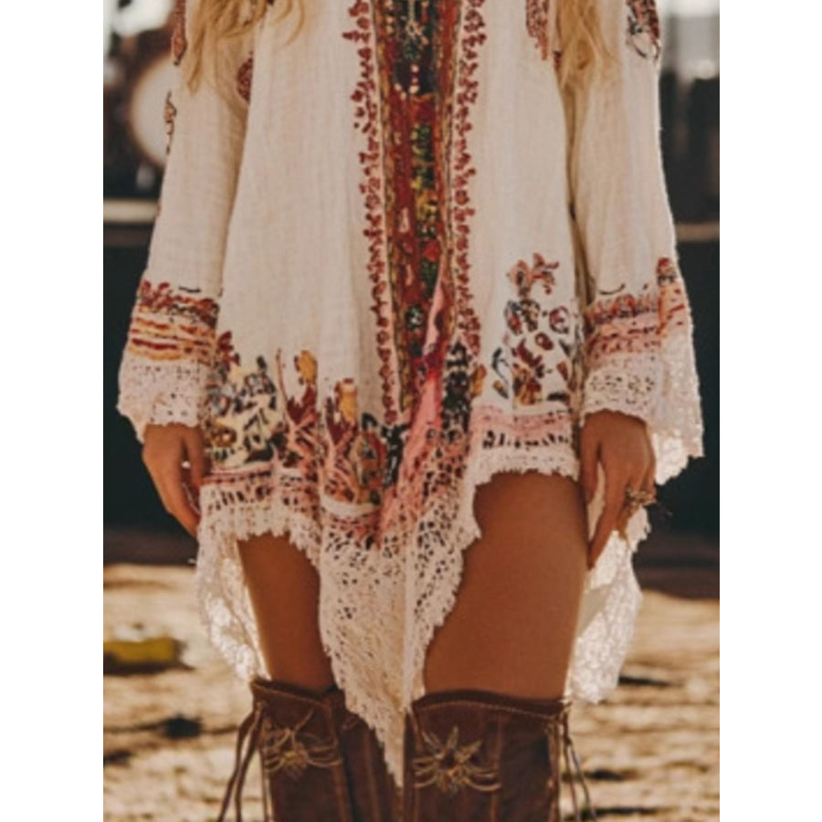 Lace Trim Long Sleeve Mini Dress Apparel and Accessories