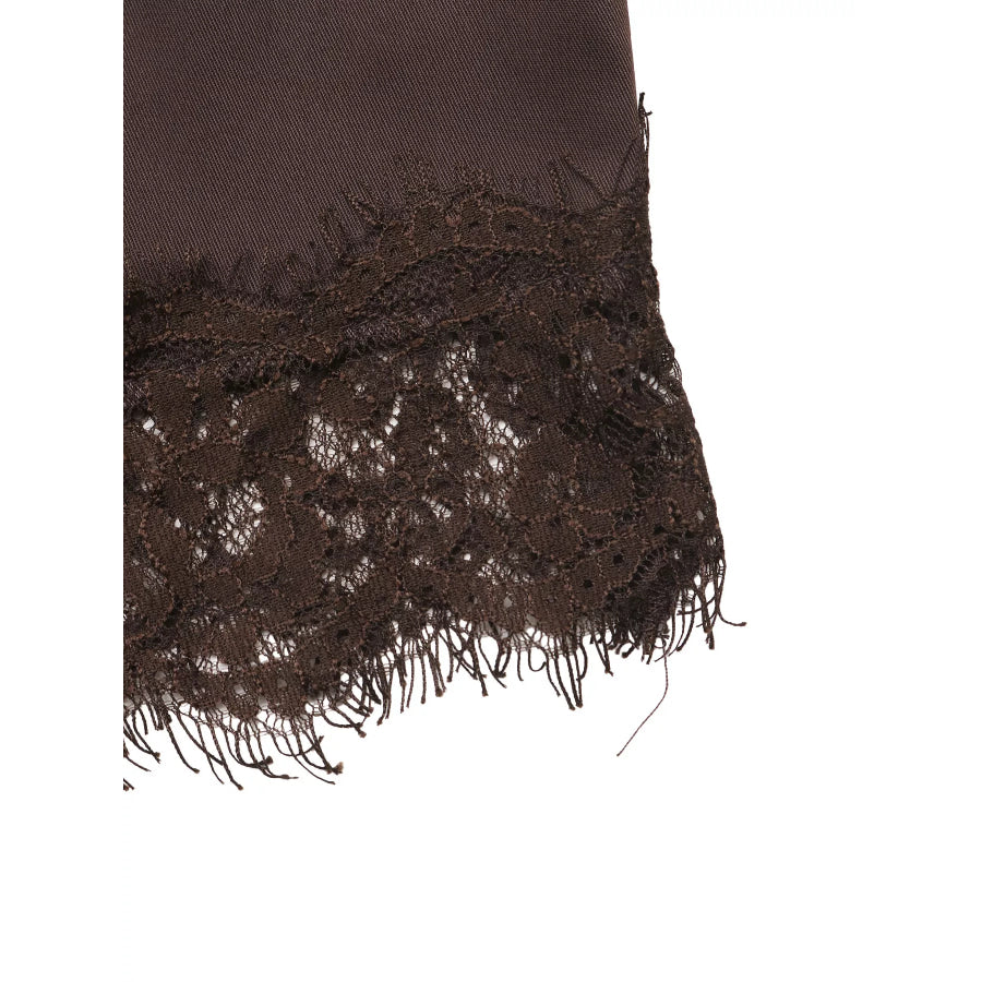 Lace Trim Long Sleeve Satin Blouse Apparel and Accessories