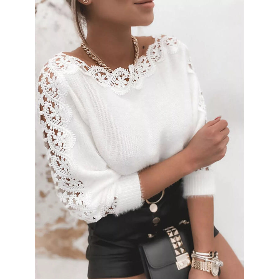 Lace Trim Long Sleeve Sweater Apparel and Accessories