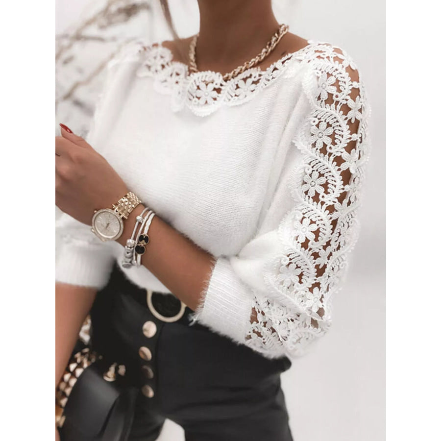 Lace Trim Long Sleeve Sweater Apparel and Accessories