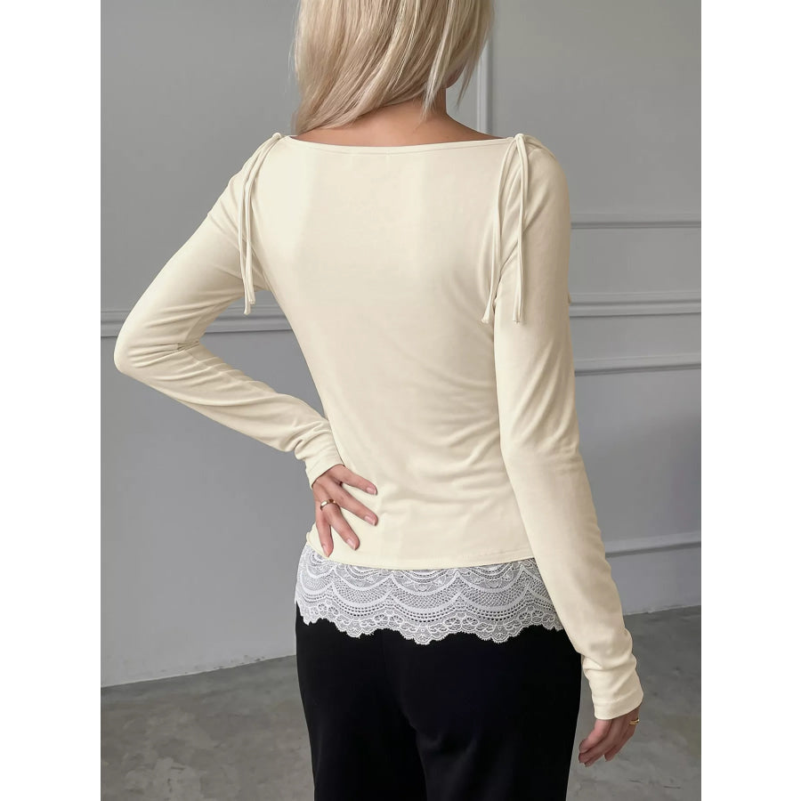 Lace Trim Long Sleeve T-Shirt Apparel and Accessories
