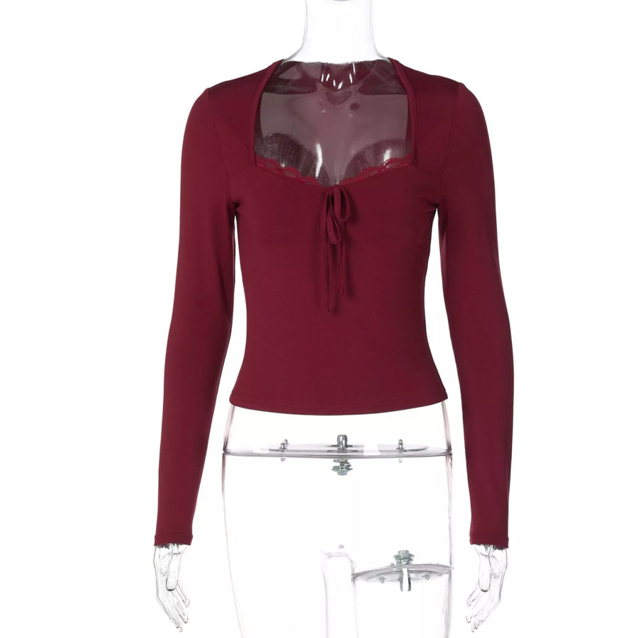 Lace Trim Long Sleeve T-Shirt Apparel and Accessories