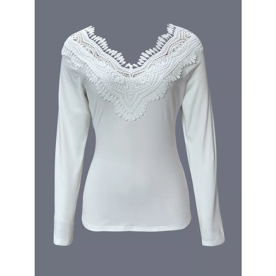 Lace Trim Long Sleeve T-Shirt Apparel and Accessories