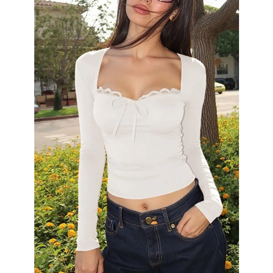 Lace Trim Long Sleeve T-Shirt Apparel and Accessories