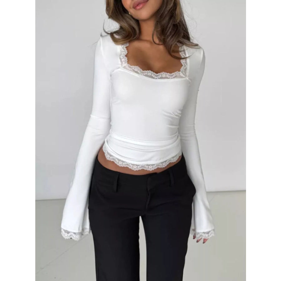 Lace Trim Long Sleeve T-Shirt Apparel and Accessories