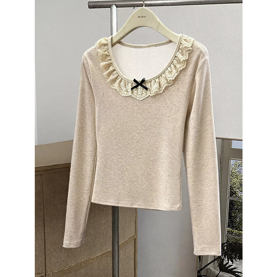 Lace Trim Long Sleeve T-Shirt Apparel and Accessories
