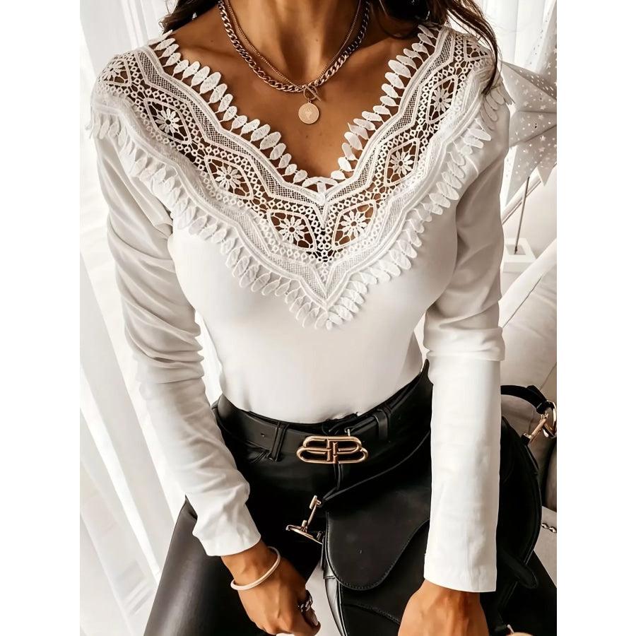 Lace Trim Long Sleeve T-Shirt Apparel and Accessories