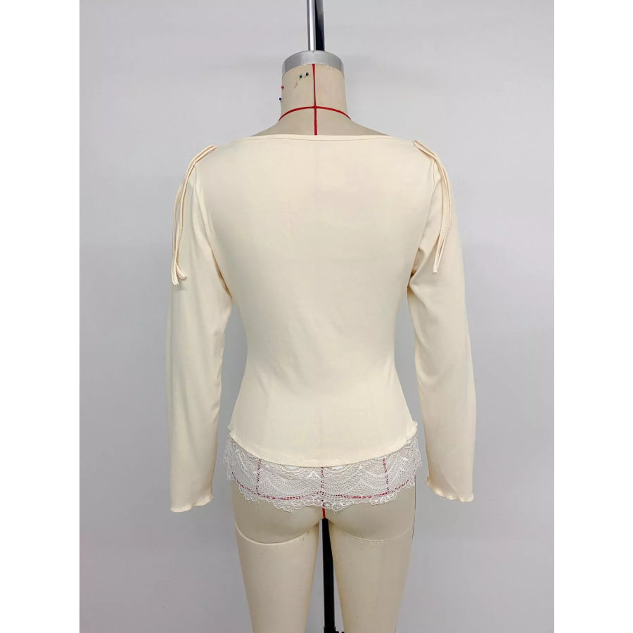 Lace Trim Long Sleeve T-Shirt Apparel and Accessories