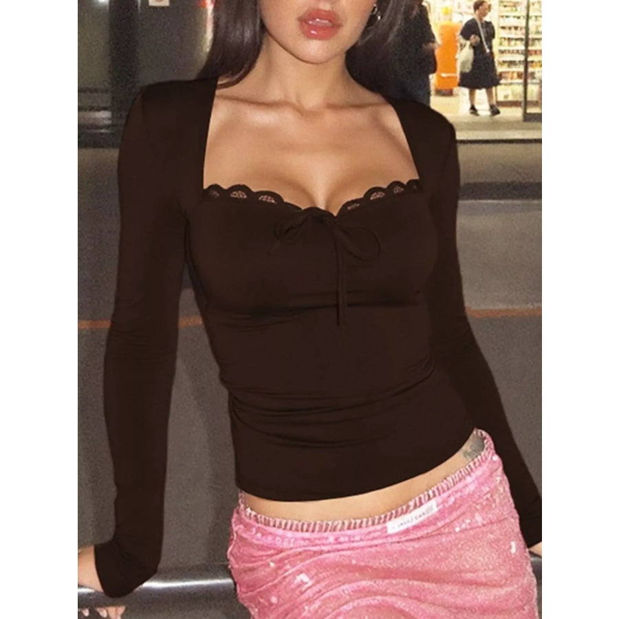 Lace Trim Long Sleeve T-Shirt Apparel and Accessories