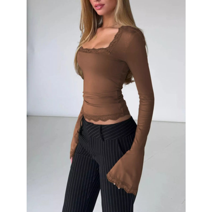 Lace Trim Long Sleeve T-Shirt Apparel and Accessories