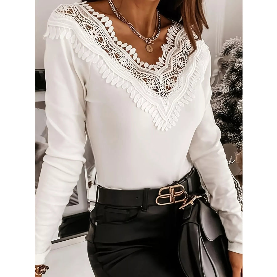 Lace Trim Long Sleeve T-Shirt Apparel and Accessories