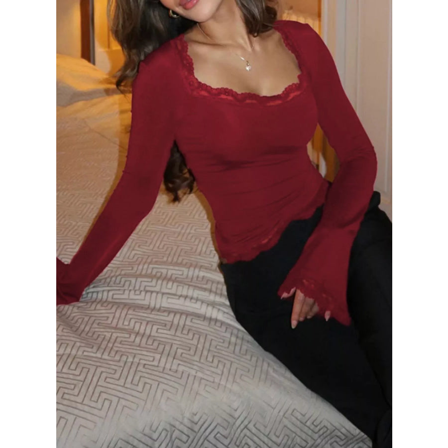 Lace Trim Long Sleeve T-Shirt Apparel and Accessories