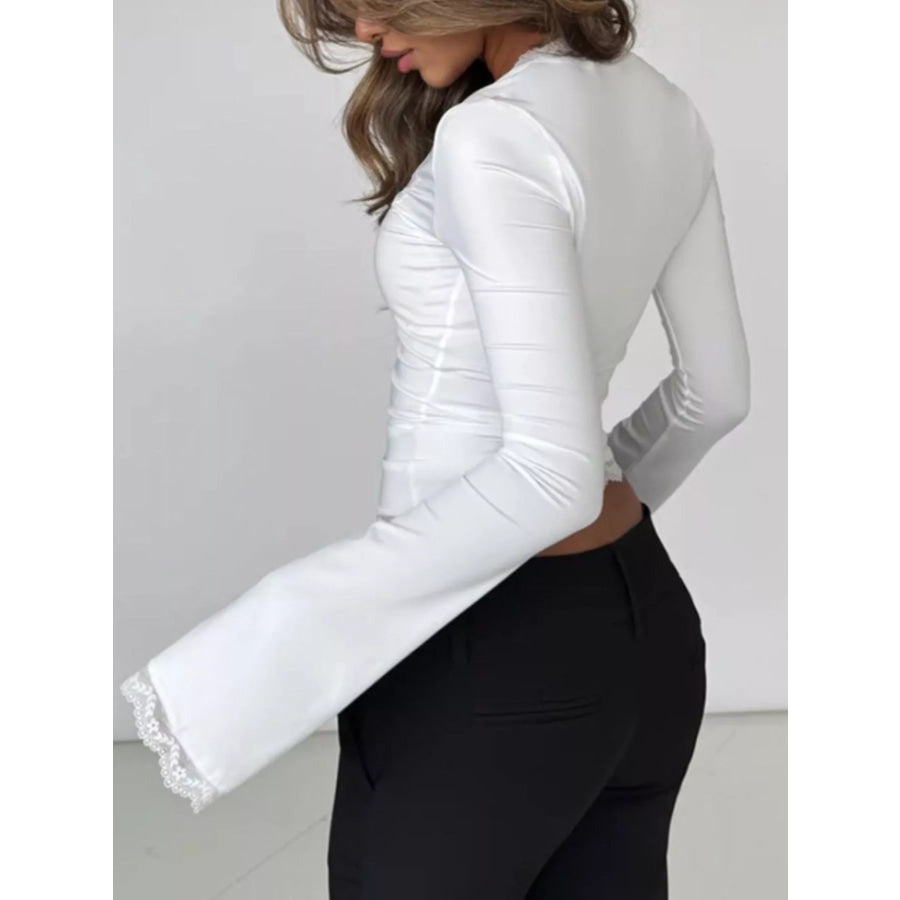 Lace Trim Long Sleeve T-Shirt Apparel and Accessories