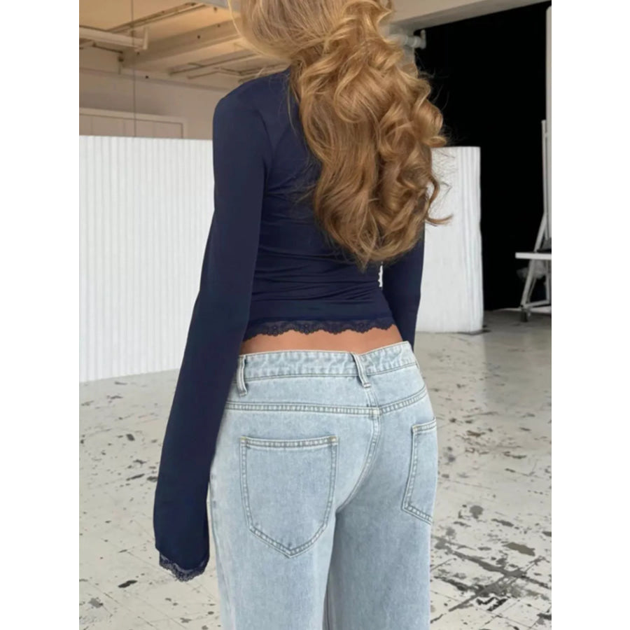 Lace Trim Long Sleeve T-Shirt Apparel and Accessories