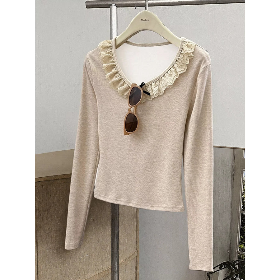Lace Trim Long Sleeve T-Shirt Apparel and Accessories