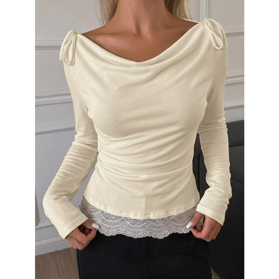 Lace Trim Long Sleeve T-Shirt Apparel and Accessories