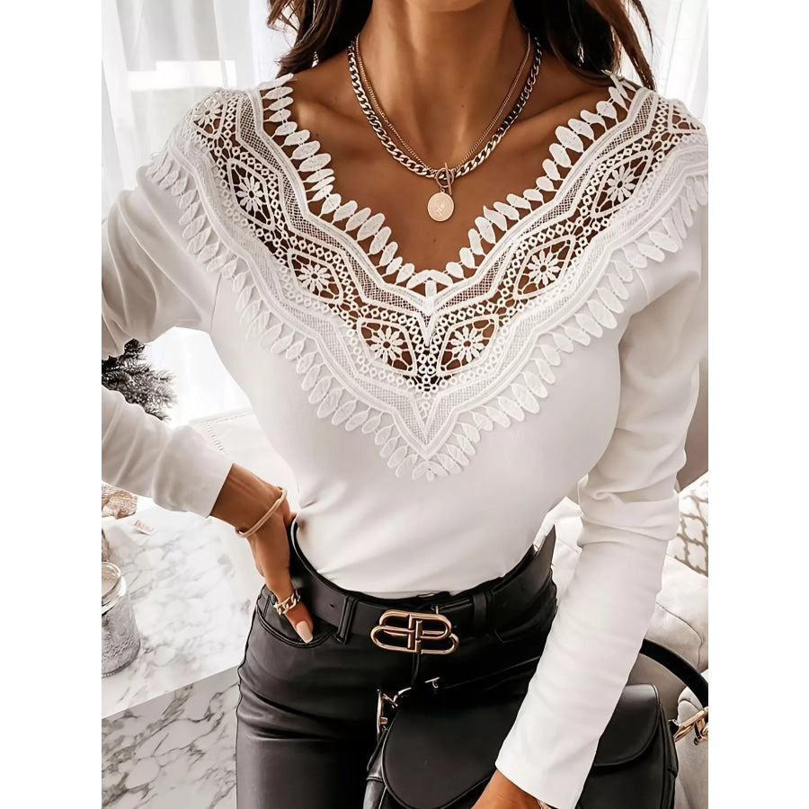 Lace Trim Long Sleeve T-Shirt White / S Apparel and Accessories